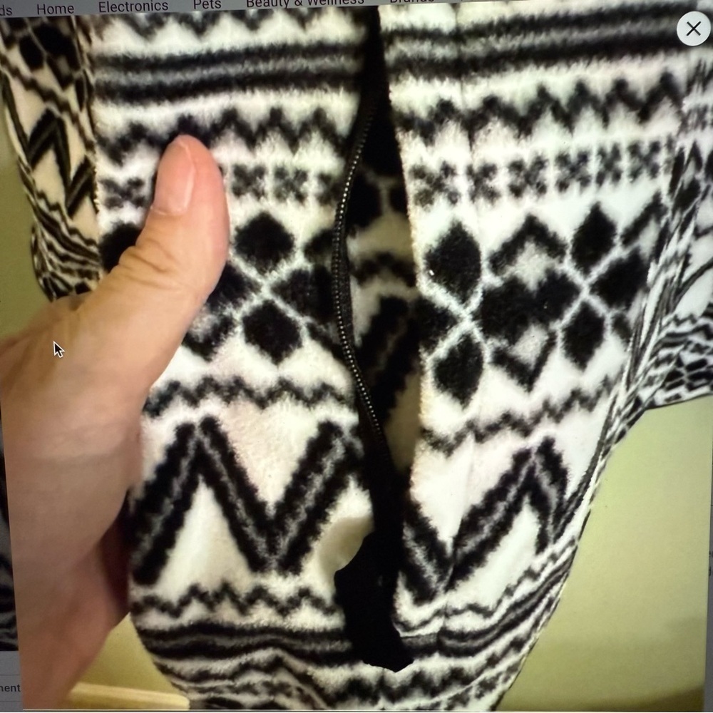 Talbots Women's Black White fair isle geometric fleece zip jacket - Picture 7 of 10
